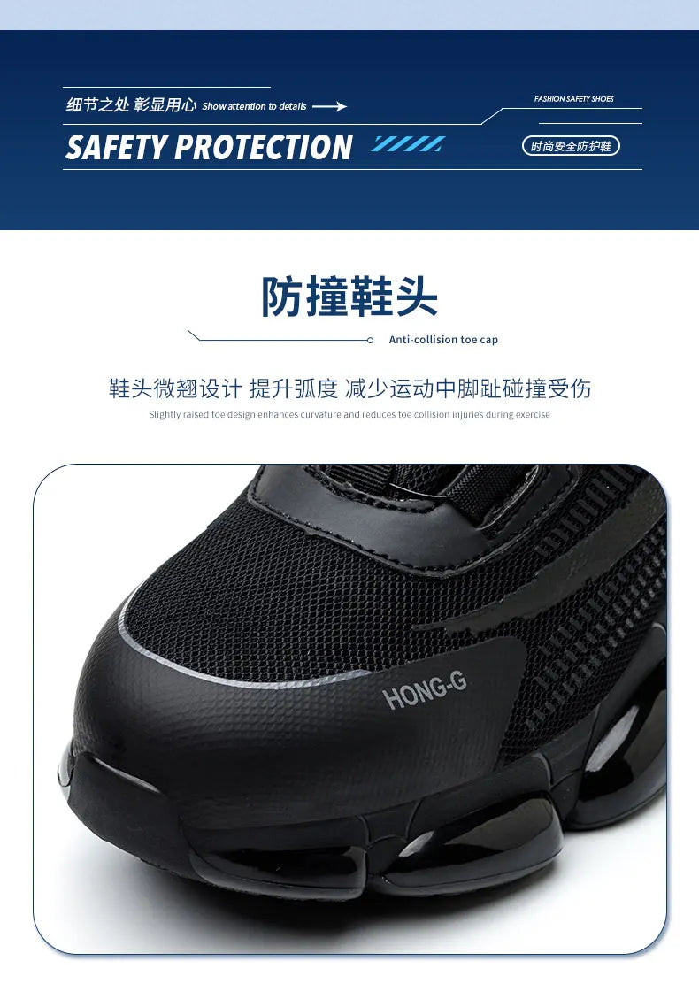 Men Rotating Button Work Sneakers Steel Toe Shoes Safety Boots Puncture-Proof work Shoes Indestructible Fashion Protective Shoes