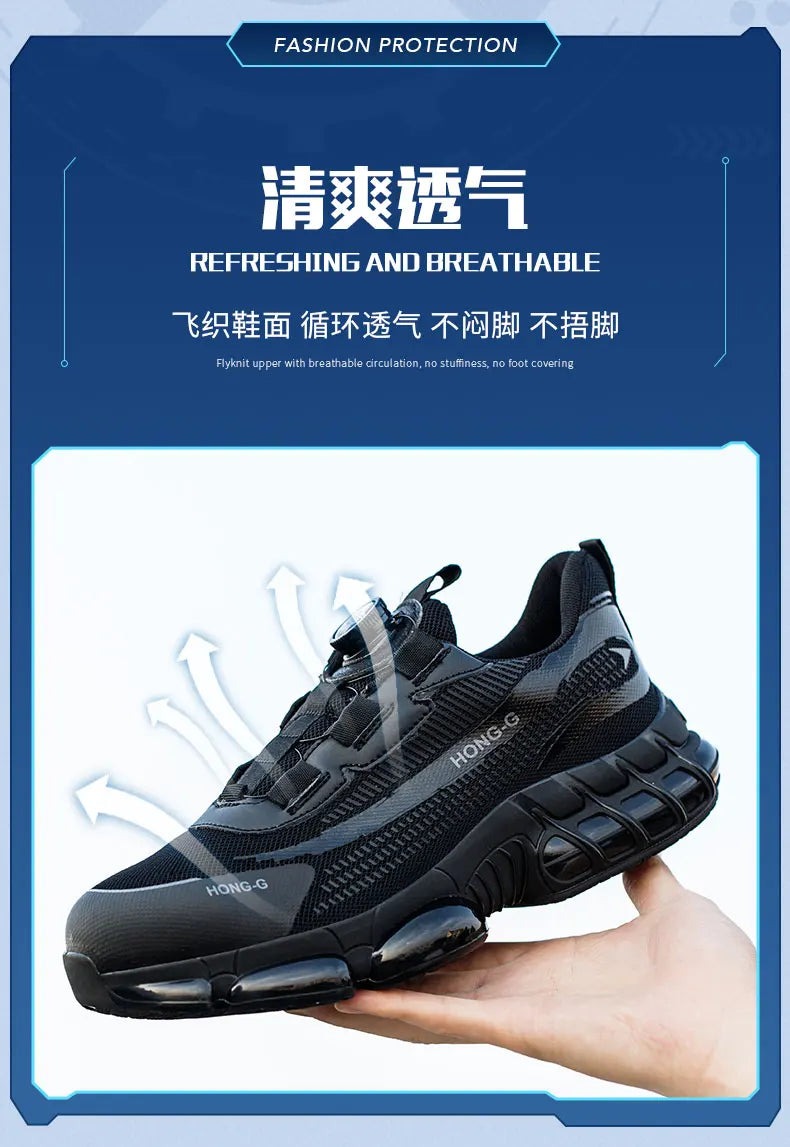 Men Rotating Button Work Sneakers Steel Toe Shoes Safety Boots Puncture-Proof work Shoes Indestructible Fashion Protective Shoes