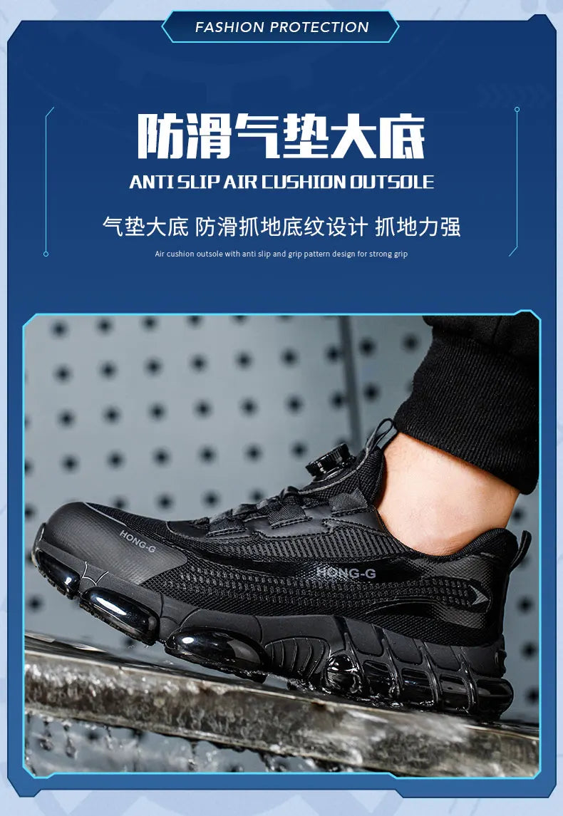 Men Rotating Button Work Sneakers Steel Toe Shoes Safety Boots Puncture-Proof work Shoes Indestructible Fashion Protective Shoes