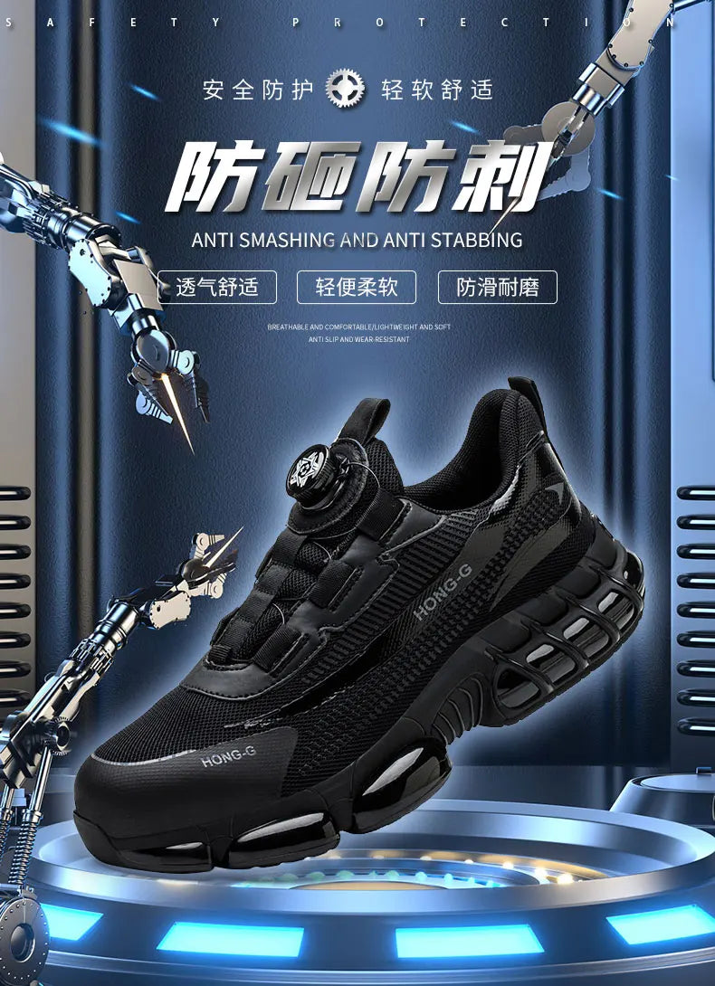 Men Rotating Button Work Sneakers Steel Toe Shoes Safety Boots Puncture-Proof work Shoes Indestructible Fashion Protective Shoes